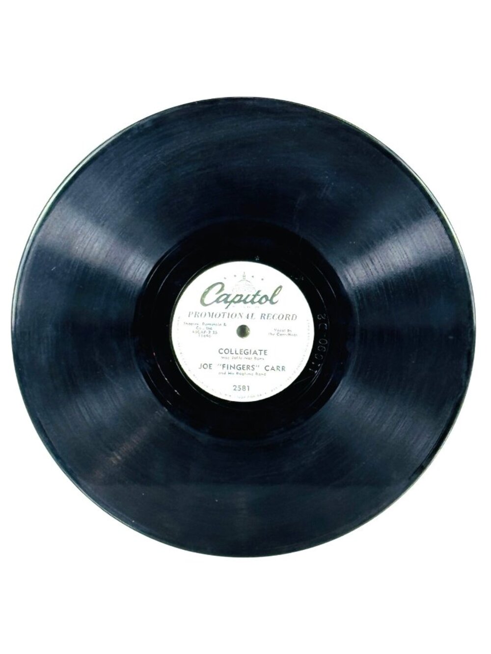 Joe "Fingers" Carr Collegiate 10 Inch Shellac Record 78 RPM Capitol Promo 2581